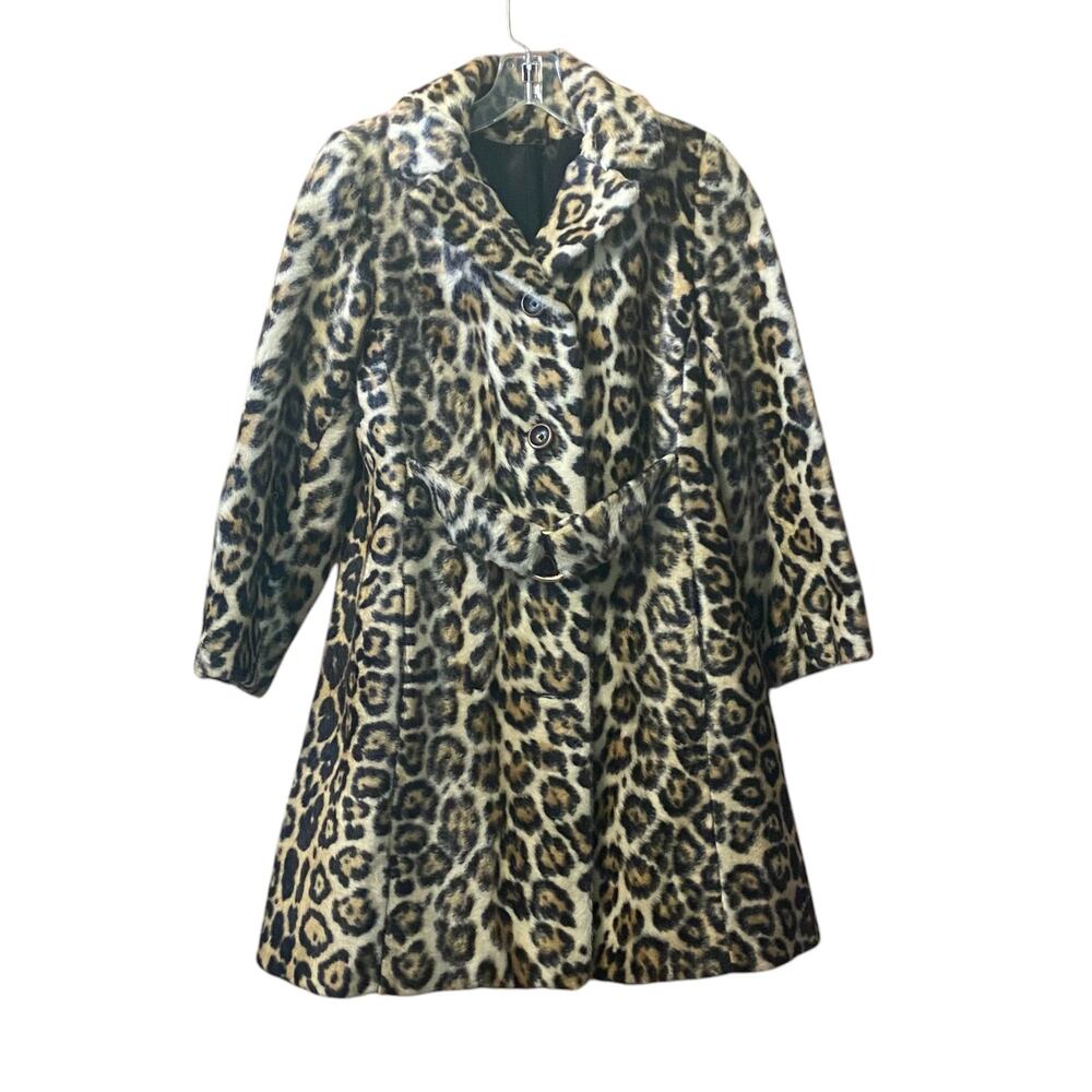 Vtg Leopard Vegan Fur Coat USA Union Made Heavy Black Satin Lining Mob Wife